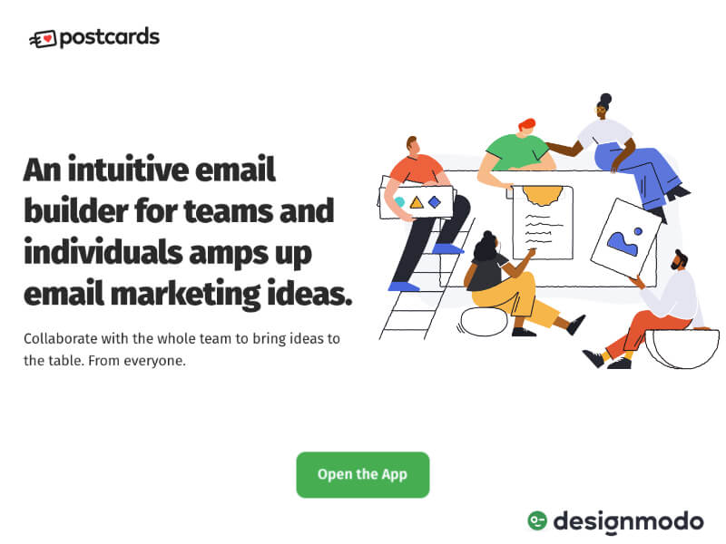DesignModo Postcards - An intuitive email builder for teams and individuals amps up email marketing ideas.