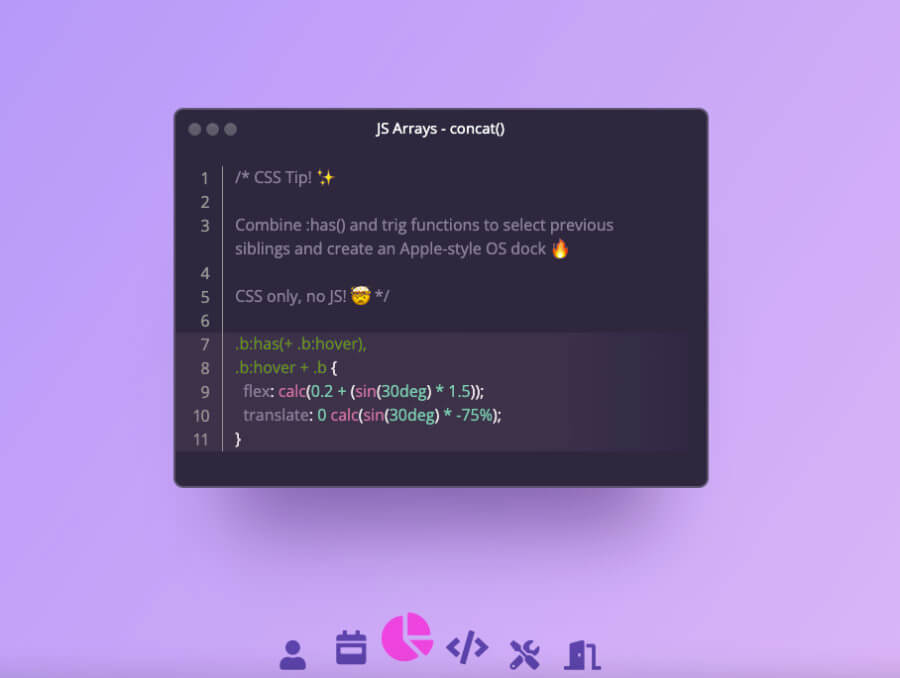 CSS Icon Dock menu demo example + code