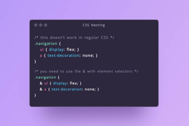 CSS example of CSS Nesting in stylish IDE window